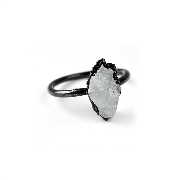 Natural Clear Crystal Quartz Ring Raw Stone Gemstone Oxidized Ring Black Ring - Picture 2 of 3